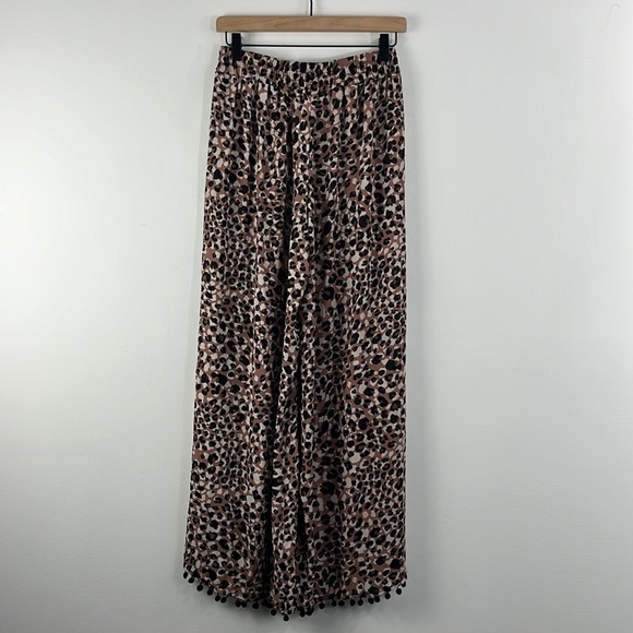 Time & Tru Leopard Pront Split Front Pom Pom Swim Coverup Pants Womens Size M - Picture 2 of 12